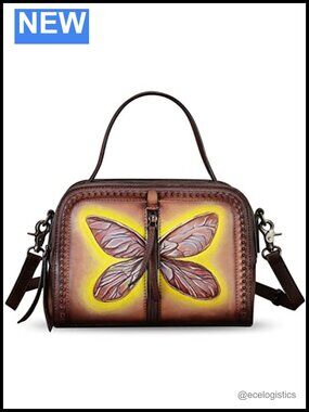 Genuine Leather Hand Painted Satchel Handbag 3 Ways Wear Crossbody Tote